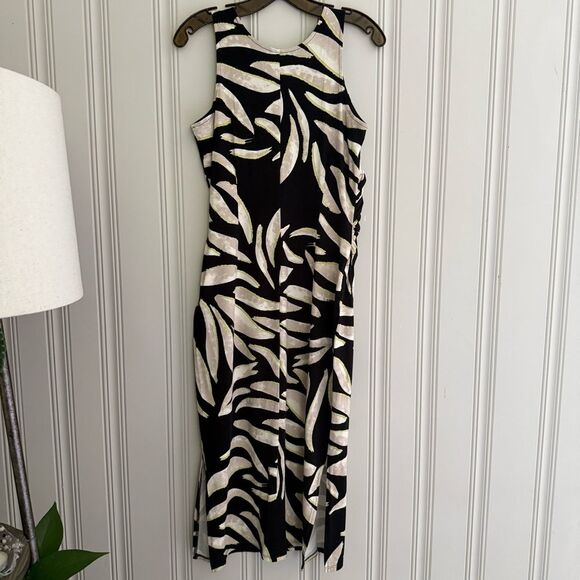 NIC+ZOE Black and Cream Leaf Design Midi Dress - Picture 3 of 4